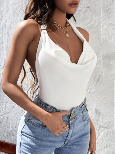 

backless draped front halter y5wa#, White