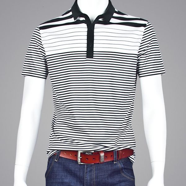 

men's lapel short sleeve t-shirt summer youth leisure simple mesh stripe bottomed polo shirt, White;black