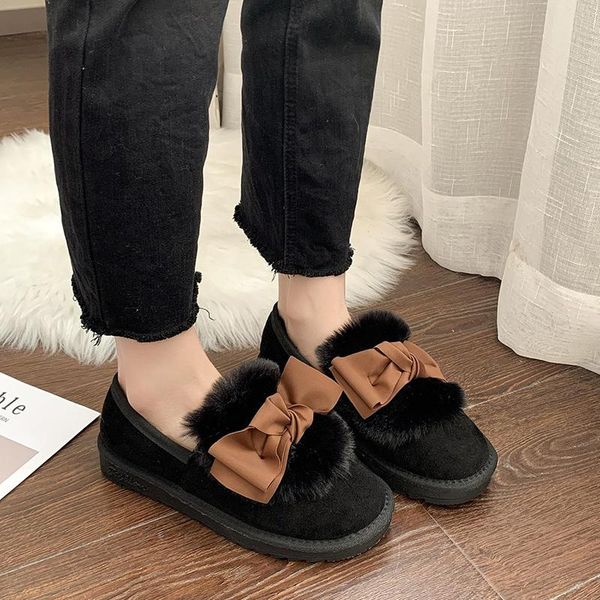 

comfortable flat heels cotton padded shoes dropshipping new woman warm winter shoes thick plush bowknot snow boots women casual, Black
