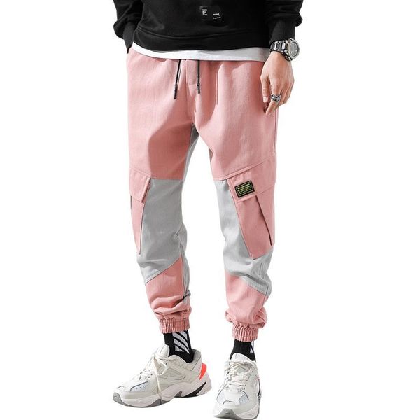 

men fashion hip hop autumn streetwear harem jogger pants cotton male sweatpants trousers patchwork joggers pants, Black