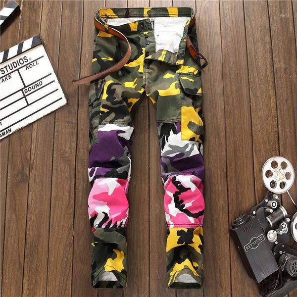 

easing pocket stitching spell color more men's new army camouflage pants wash and wear straight leisure trousers, 56241, Blue