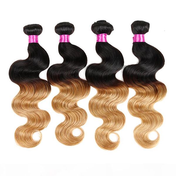 

ombre hair bundles with closure peruvian blonde bundles peruvian virgin human hair body wave blonde lace closure with bundles, Black