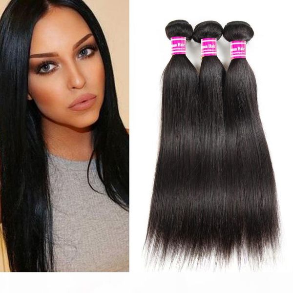 

8a brazilian virgin hair vendors straight human hair bundles 3 weave bundles unprocessed malaysian mongolian indian hair extensions, Black