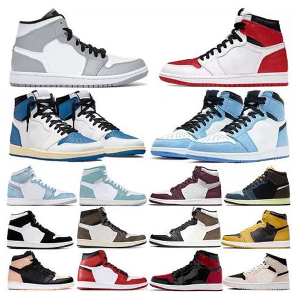 

air jorden 1 jumpman 1s mens womens aj og basketball shoes bubble gum rust pink university blue mid grey shadow high obsidian chicago traine, Black;brown