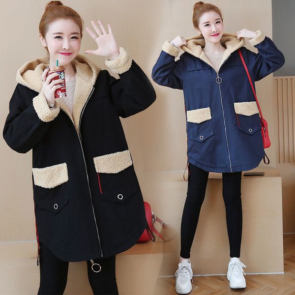 

women casual fashion vintage 2021 oversized cotton outerwear female medium length loose lambswool pike jacket r550 7okq, Black