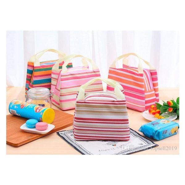 

canvas stripe picnic lunch drink thermal insulated cooler tote bag 450ml portable carry case lunch box 6 colors sn631 ypvbt