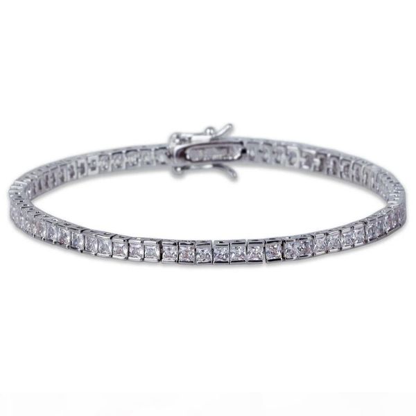 

hip hop square diamonds tennis chain bracelets for men 21cm 4mm luxury chains bracelet 18k gold plated copper zircons fashion jewelry, Golden;silver