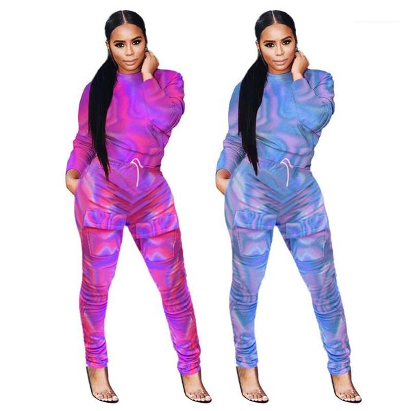 

printed designer womens casual suits slim ol style long sleeve trousers suitswomens clothing 2 piece set colorful tie dye, White