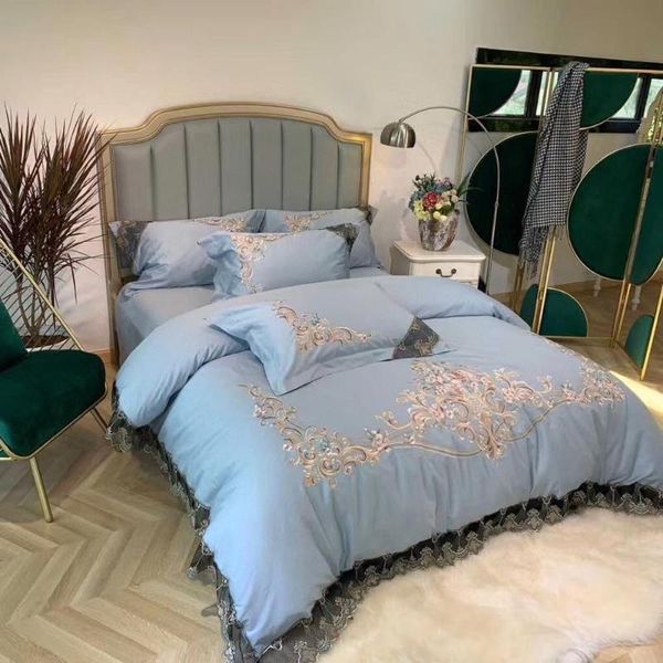 

bedding sets luxury blue embroidery bud silk egyptian cotton set king and pillow duvet cover cases