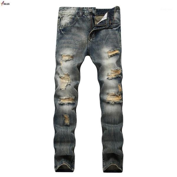 

biker jeans men hip hop mens ripped jeans vintage retro slim denim pants male distressed street classic pants men1, Blue