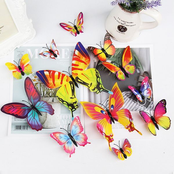 

12 pieces of 3d simulation butterfly plastic pvc wall creative decoration sale