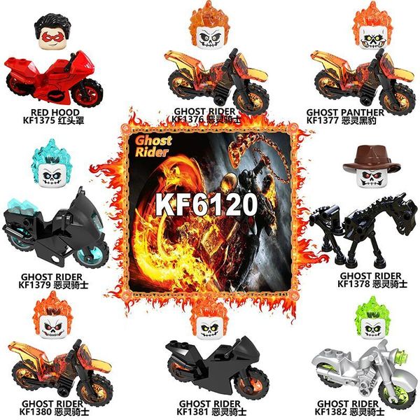 

single sale building blocks ghost rider with motorcycle plastic learning figures for children toys kf6120
