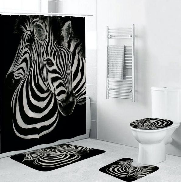 

bath accessory set 4 piece horse print polyester shower curtain carpet cover toilet lip mat pad animals bathroom hooks