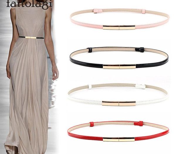 

elastic slim ladies dress waist belt adjustable leather women belt gold buckle black white blue skinny female pasek damski, Black;brown