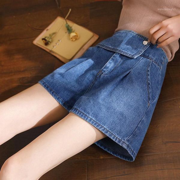 

women's shorts summer casual womens ladies 4xl 3xl wide leg high waisted korea style jeans , spring pleated denim fro women1, White;black
