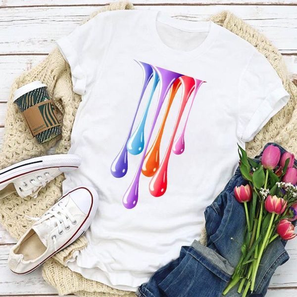 

women graphic cartoon 3d drape fashion fingernail print summer t-shirt lady womens clothing clothes tee female t shirt, White