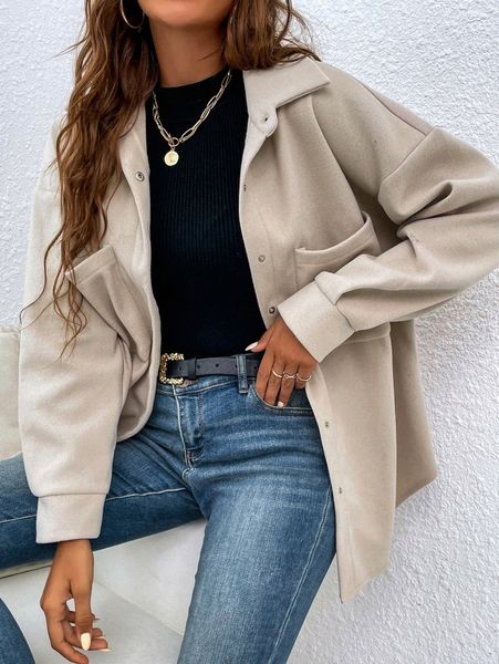 

snap button double pocket overcoat w48x#, Black