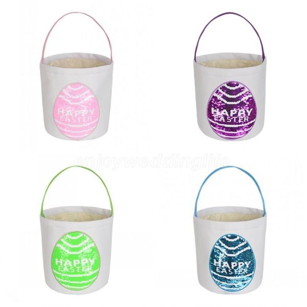 

happy easter basket sequin rabbit baskets canvas easter tote gift carry eggs candy bag plush round bottom storage handbags fy7481