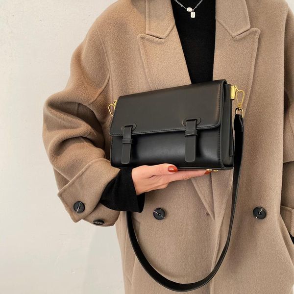 

cross body trend vintage messenger bags for women 2021 solid luxury designer shoulder crossbody bag ladies handbag winter female black