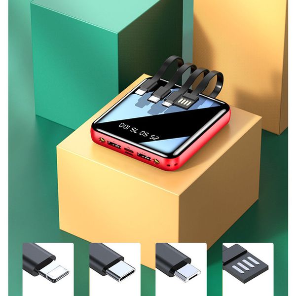 

20000mah mirror mini power bank portable external battery powerbank phone charger with micro usb type c cable poverbank ing