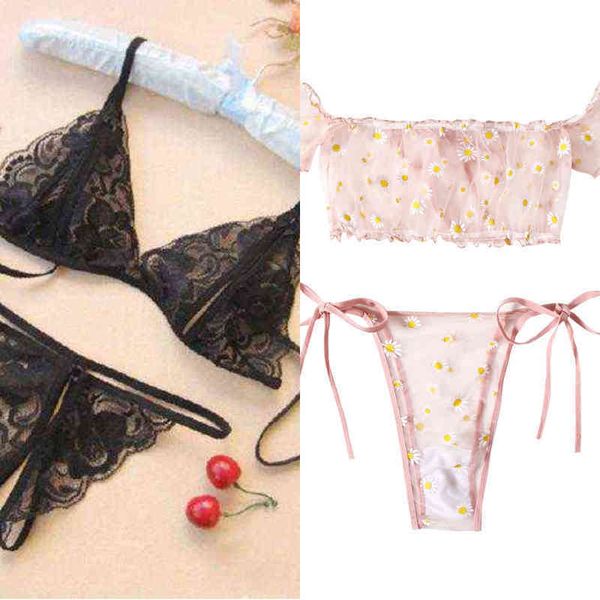 

nxy set women pringting lingerie wireless off shouder bra bandage thong pajamas underwear for lenceria eroticos mujer 2022 1223, Red;black