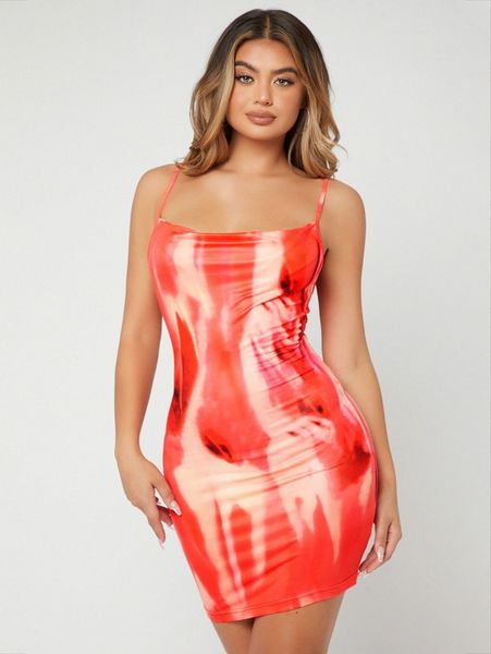 

sxy splash print backless bodycon dress 32s4#, Black;gray