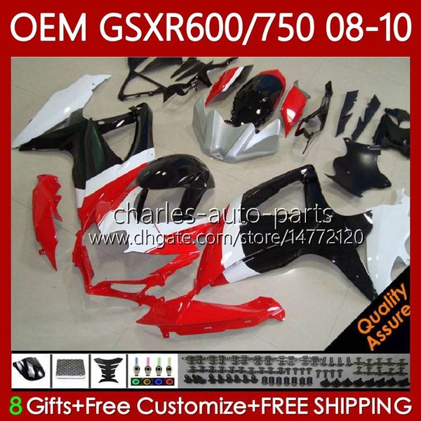 Spritzgusskörper für Suzuki GSXR 600 750 CC K8 600CC 750CC 2008 2009 2010 88No.101 GSXR-750 GSXR600 rot weiß schwarz GSX-R600 GSX-R750 GSXR-600 GSXR750 08 09 10 OEM-Verkleidung