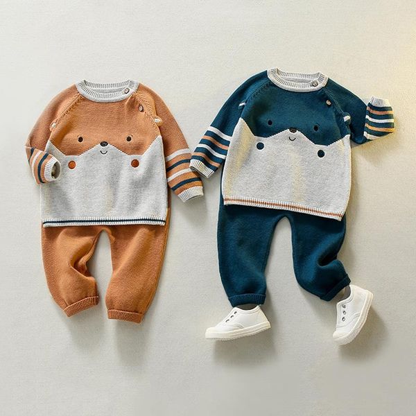 

baby boy clothing set autumn winter knitted newborn long sleeve baby outfits sweater pants 2 pc boys clothes, White