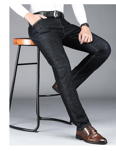 

men's jeans 2021 autumn men stretch slim straight casual plus size denim long pants, Blue