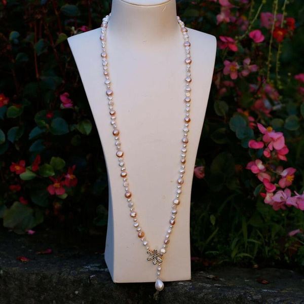 

chains selling white pink purple baroque freshwater pearl long 80cm necklace pendant fashion jewelry, Silver