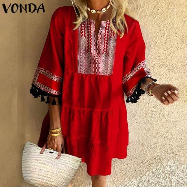 

summer dress women printed sundress vonda 2020 female patchwork prnted bohemian party mini dress plus size vestido1, Black;gray