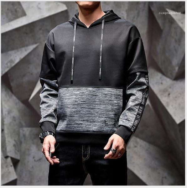 

loose hoodies panelled hip hop casual sweatshirts mens 2020 luxury designer hoodies spring autumn long sleeve, Black
