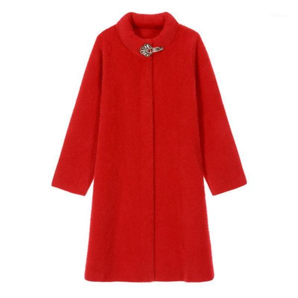 

wywan new imitation mink velvet autumn and winter fashion western style jacket ladies noble mid-length1, Tan;black