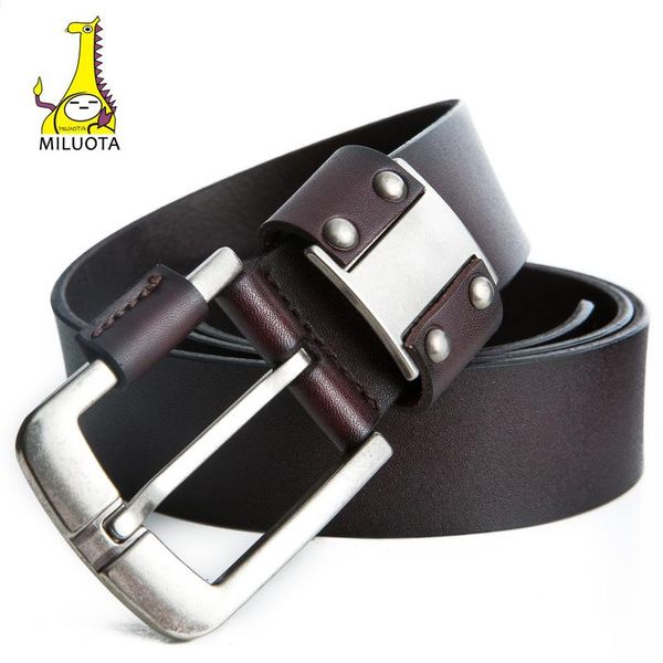 

miluota] genuine leather belt men luxury strap male belts for men pin buckle vintage jeans cintos fashion ceinture homme mu206, Black;brown