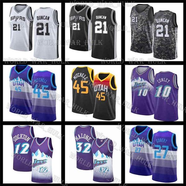 

donovan 45 mitchell mike 10 conley tim duncan san antonio spurs utah jazz basketball jerseys karl 32 malone john 12 stockton, Black;red