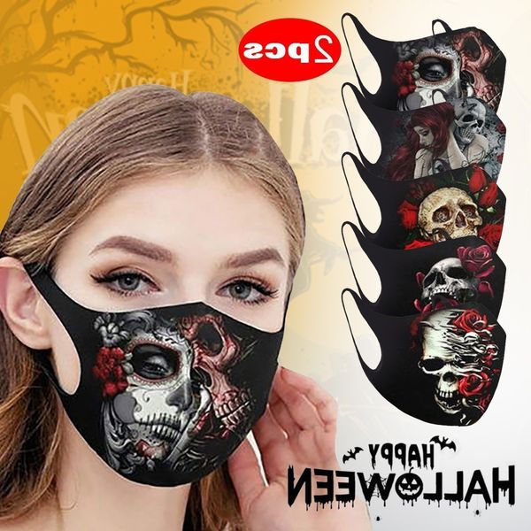 

mascarillas 2pc black 3d design rosas skull print spoof face breathable soft cycling washable reusable mask