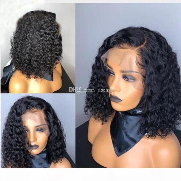 

short curly wig brazilian lace front human hair wigs for women natural color pre plucked full lace wig with baby hair, Black;brown