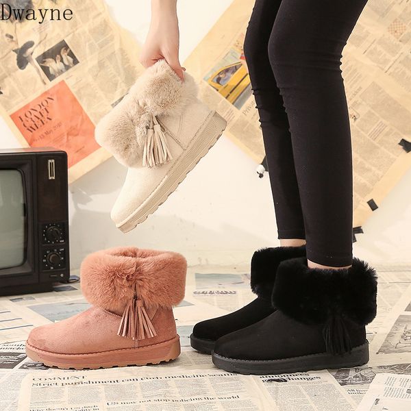 

2020 зима нового снег ботинки женщин мода простой сплошной цвет плюш кисточка украшение плюс бархат теплого удобные вскользь ботинки, Black