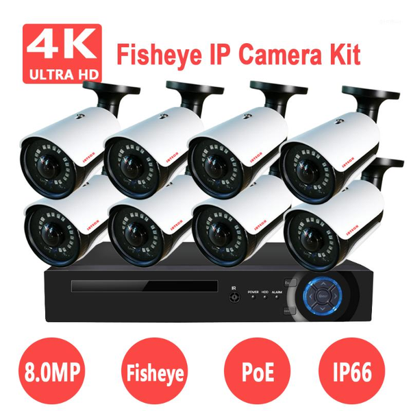

wireless camera kits 8mp 4k panoramic fisheye poe ip waterproof security nvr kit 4ch 8ch onvif p2p video surveillance system set1