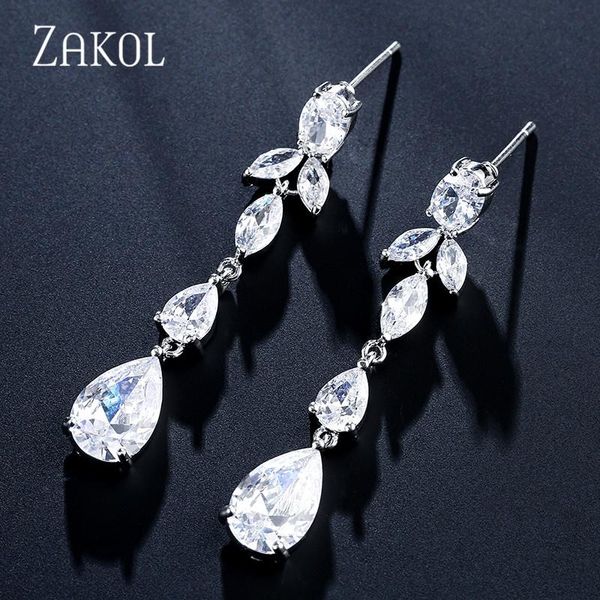 

dangle & chandelier zakol water drop cubic zirconia long earrings bride jewelry for women wedding dinner party birthday gift fsep2317, Silver