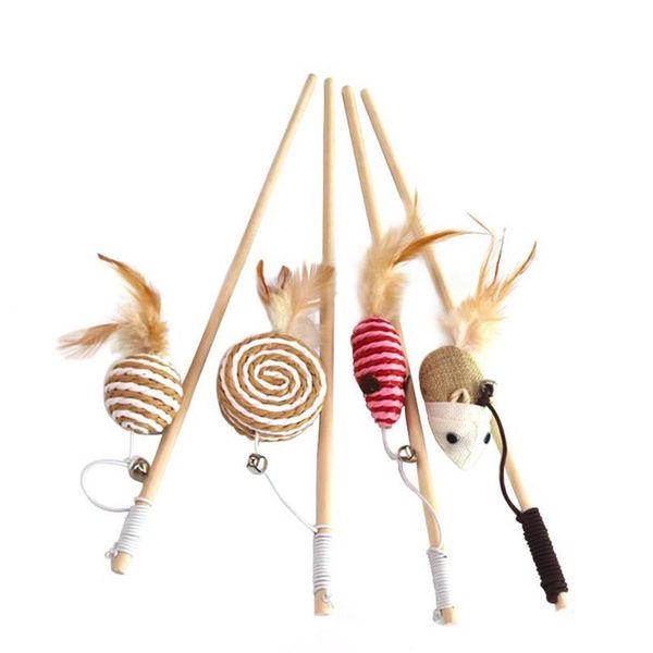 

40cm pet cat teaser toys feather linen wand cat catcher teaser stick cat interactive toys wood rod mouse toy with m qylueb