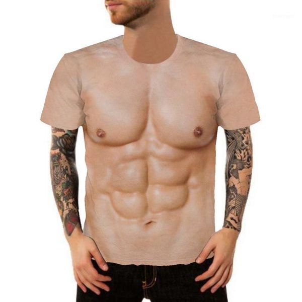 

men's t-shirts for man 3d t-shirt bodybuilding simulated muscle tattoo tshirt casual nude skin chest tee shirt short-sleeve 2021 1, White;black
