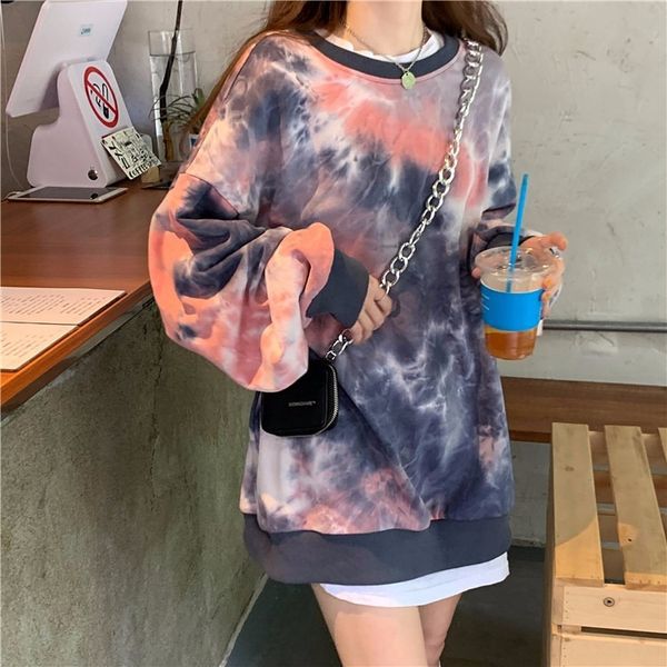 

new loose and versatile casual tie dye round neck long sleeve pullover pullover sweater women in autumn 2020 6z7ec, Black