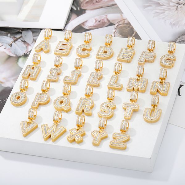 

europe and america ale yellow white gold plated cz stone a-z letter necklace nice gift for men women, Silver