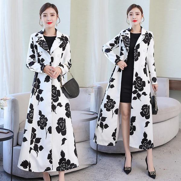 

2020 fall spring womens elegant floral white trench coat , high waisted overcoat for women , woman clothes double breasted coats1, Tan;black
