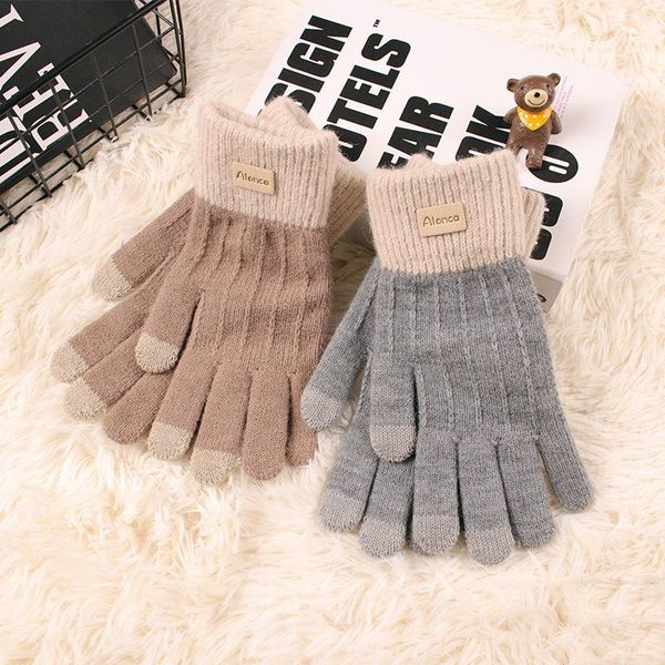 

five fingers gloves women' winter korean version lovely plush thickened cotton warm touch screen wool knitting long women, Blue;gray