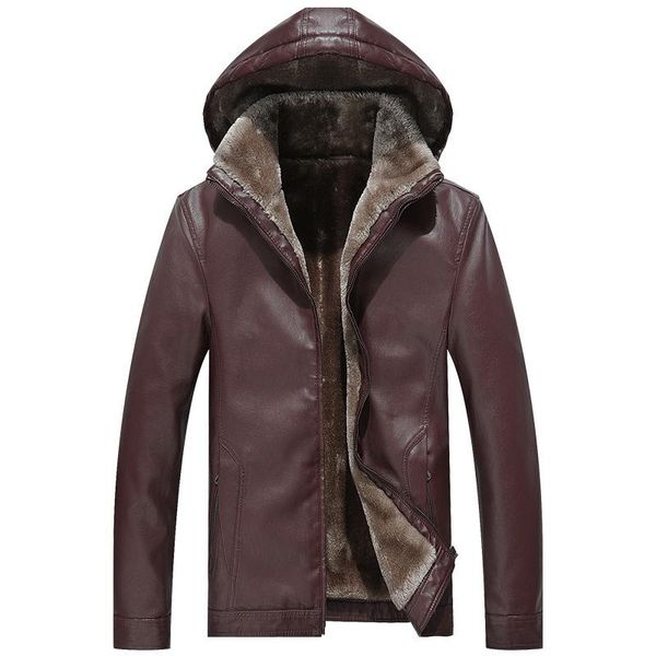 

men's fur & faux winter thick fluffy coat waterproof windproof leather hooded jacket casual thermal fleece oversize, Black