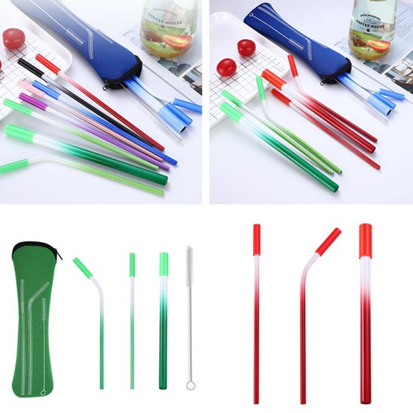 

градиент цвет нержавеющей сталь металл трубочка уборщик многоразовой партия металл солома с чистой кистью чайного мешочком набор 100set t1i2