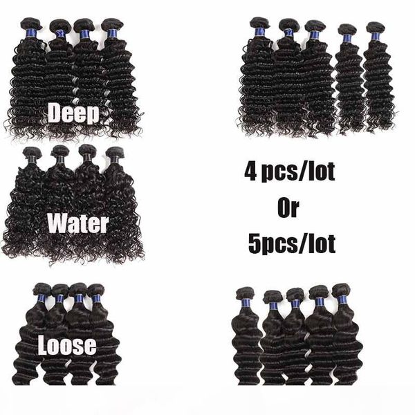 

brazilian remy human hair weaves 4pcs lot or 5pcs lot deep wave water wave loose wave malaysian remy hair extension, Black