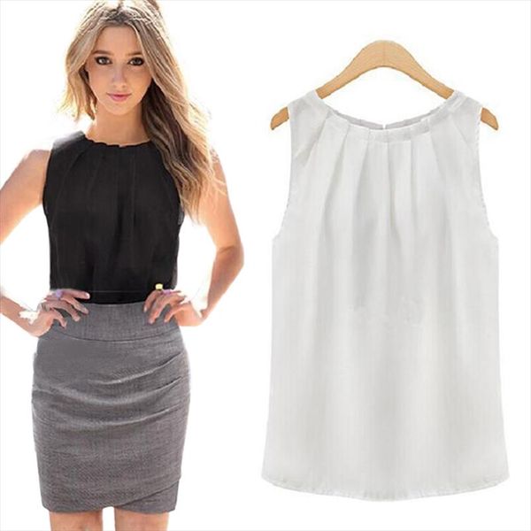 

blusas women blouses tropical fold sleeveless chiffon ladies blouses casual clothing roupas femininas plus size xl, White